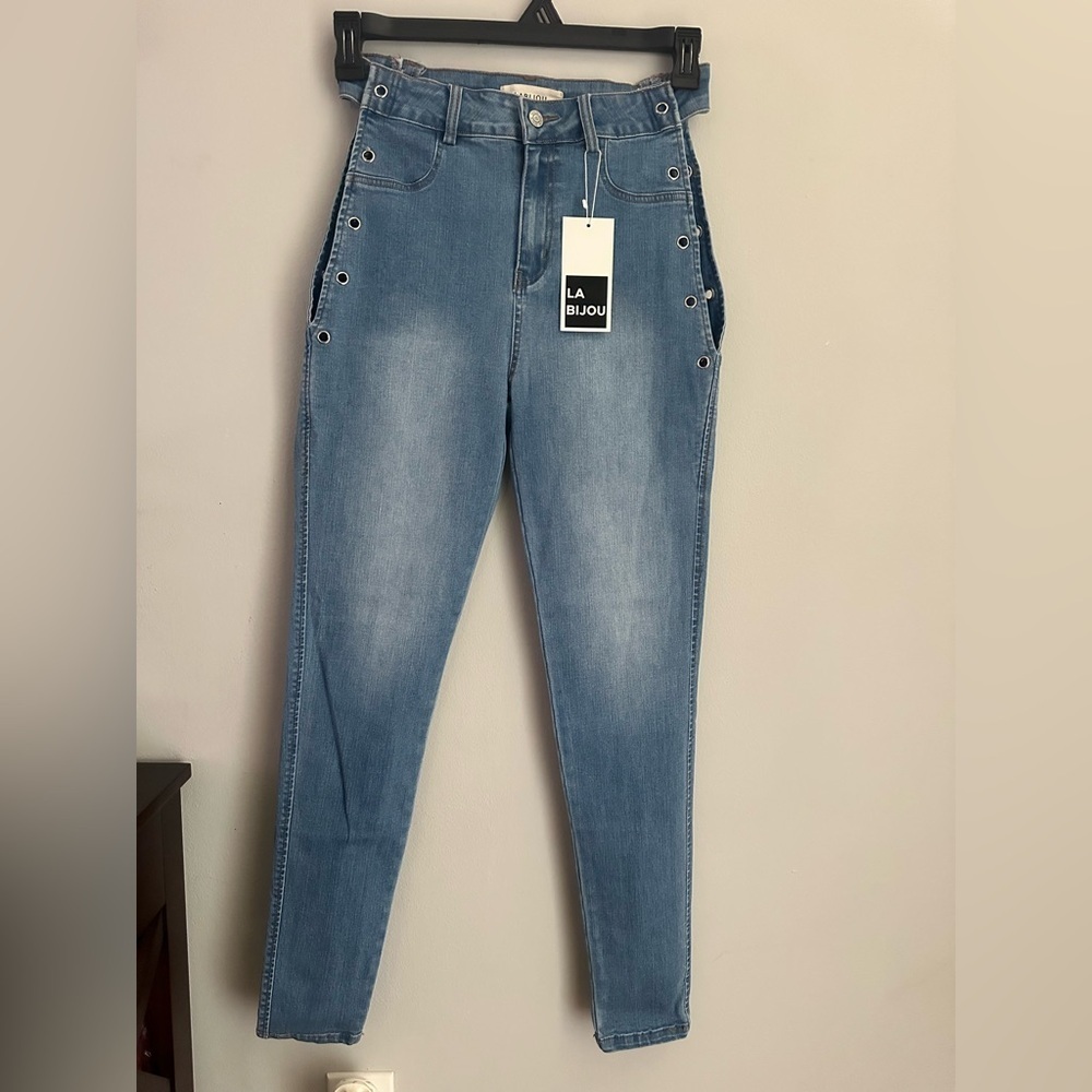 La Bijou Sexy Lace Up Jeans High Rise Skinny Size Small